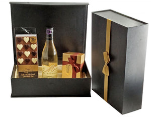 Kosher Wine And Chocolates In A Reusable Magnetic Closing Gift Box. An Elegant Gift That Will Be Welcomed And Indulged By The Recipient. Ideal To Give As A Shabbat, "Thank You", Chanukah "Love" "Thinking Of You" Gift. Delivered Nationwide.
