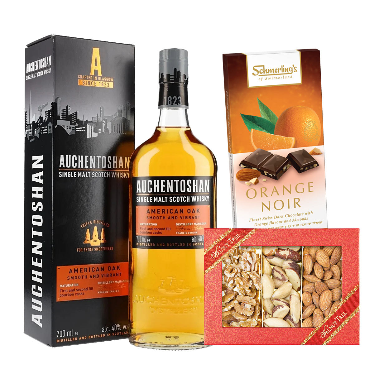 The spirit of good health: Auchentoshan Whisky, Nuts & Chocolate ‘Gesundheit’ Gift Set. Don’t say ‘Atishoo,’ say Auchentoshan!  Wish them Gesundheit, good health with this classic gift set, just perfect for the whisky lover in your life.