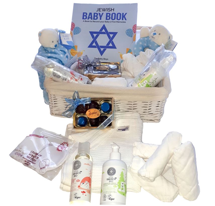 New Baby Gift. Blue Or Pink. Luxury Storage Baby Basket With Essential Baby Products. A New Baby Book & Hand Made Chocolates. Delivered UK