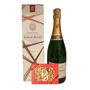PASSOVER  Laurent Perrier Brut Champagne. Kosher Champagne Gift. Champagne With Assorted Nuts. Option To Have A Silk Rose. Gift Wrapped With Ribbons And Bow. Deliveries Throughout The UK.