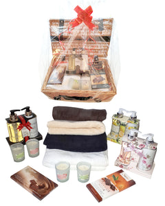 CONGRTULATIONS. NEW HOME GIFT.  Christy Hand Towels Hamper Gift Set With Chocolates, Fragrant Candles And A Set Of Hand Wash and Body Lotion. Gift Wrapped. FREE Standard Delivery UK