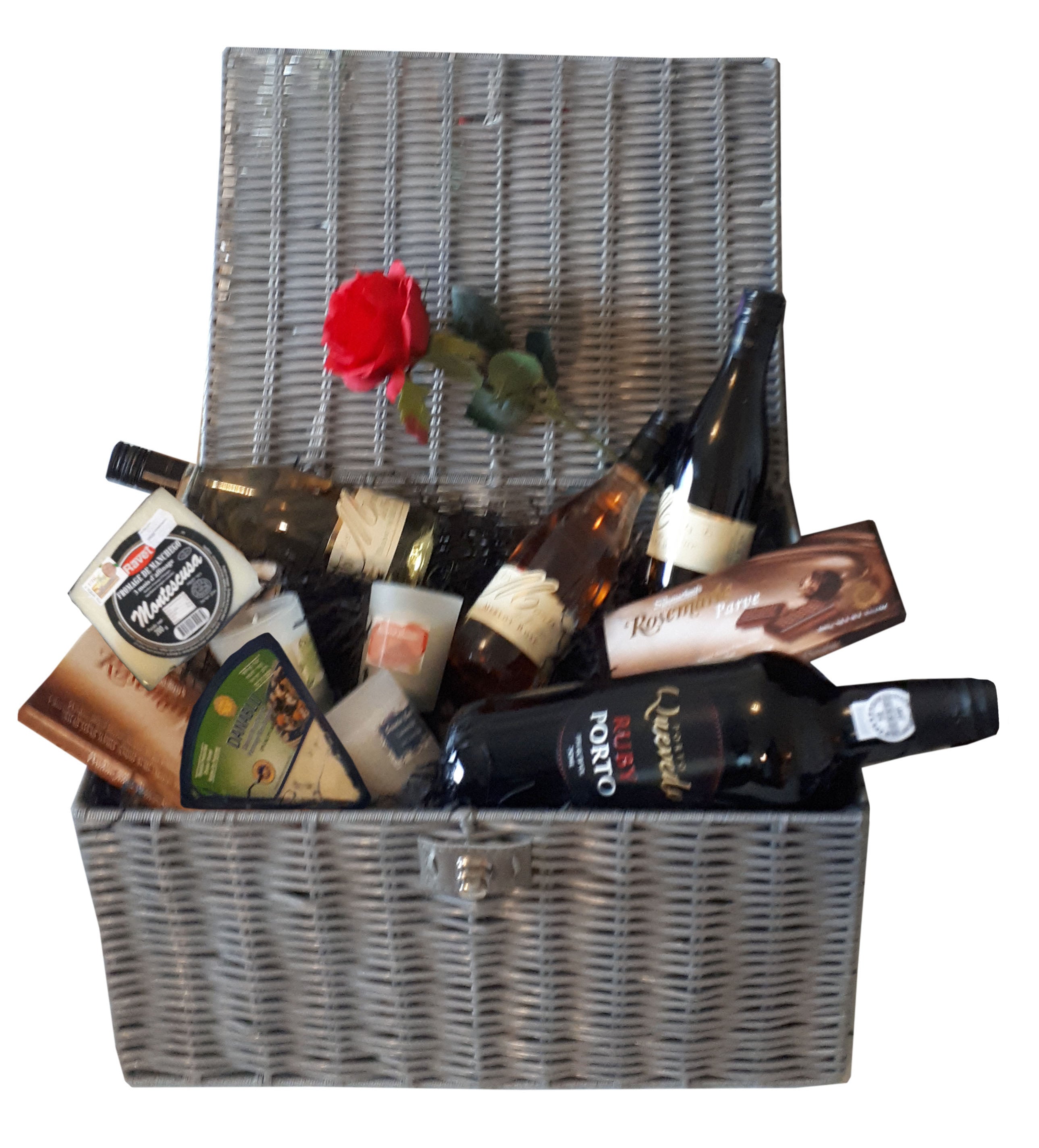 PURIM KOSHER LUXURY FRENCH WINE, CHEESE AND CHOCOLATE HAMPER GIFT With A Choice Of Fine French Wines  & Les Mont De France Wines With A Variety Of Cheese, Chocolates, Fragrant Candles And An Option For A Rose Or Flower Spray.  Delivered Throughout The UK