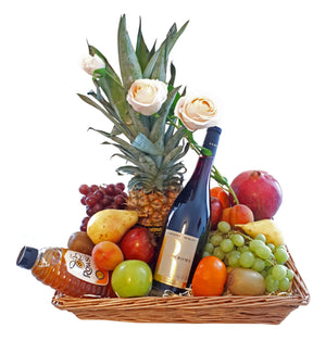 Jewish New Year Wine Fruit and Honey Basket