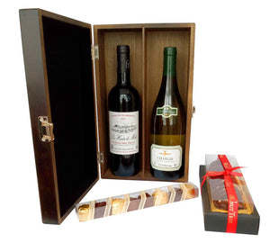 Corporate Gift With 2 Bottles Of French Wines In A Luxury Elm Wood Box With Black Velvet Lining. Corporate, Shana Tova, Mazel Tov, Jewish New Year.Kosher, Vegan & Gluten Free. Gift Wrapped. Free Delivery UK.