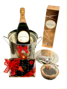 LAURENT PERRIER BRUT KOSHER CHAMPAGNE WITH ICE BUCKET CHOCOLATES AND NUTS. A GREAT WAY TO SAY "CONGRATULATIONS", "HAPPY BIRTHDAY". IDEAL FOR AUF RUF, ANNIVERSARIES AND  AS A LUXURY CORPORATE GIFT.  DELIVERED GOLDERS GREEN, HAMPSTEAD AND THROUGHOUT THE UK