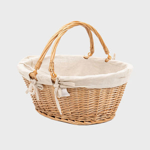 Wicker Shopping  Basket with Chablis Wine, Nuts, Cremes, Dried fruits, Honey And Halva. Kosher, Gluten Free And Vegan. Free Delivery UK