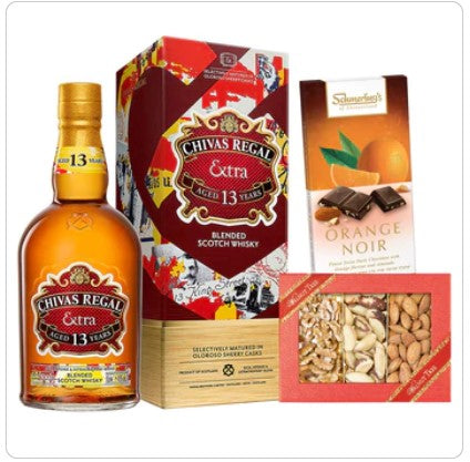 Chivas Regal Extra 13-Year-Old Whisky Gift With Nuts And Chocolates. Purim, Chanukah Kosher Corporate Gifts. FREE Standard Delivery. Golders Green, Manchester And Throughout The UK!