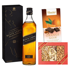 Johnnie Walker Black Label 12 Year Old Whisky Gift Box With Nuts And Chocolate. Kosher, Gluten Free & Vegan. PURIM, BIRTHDAY, CHANUKAH, CORPORATE GIFTS, AUFRUF, SHEVA BRACHOT.  FREE STANDARD DELIVERY THROUGHOUT THE UK